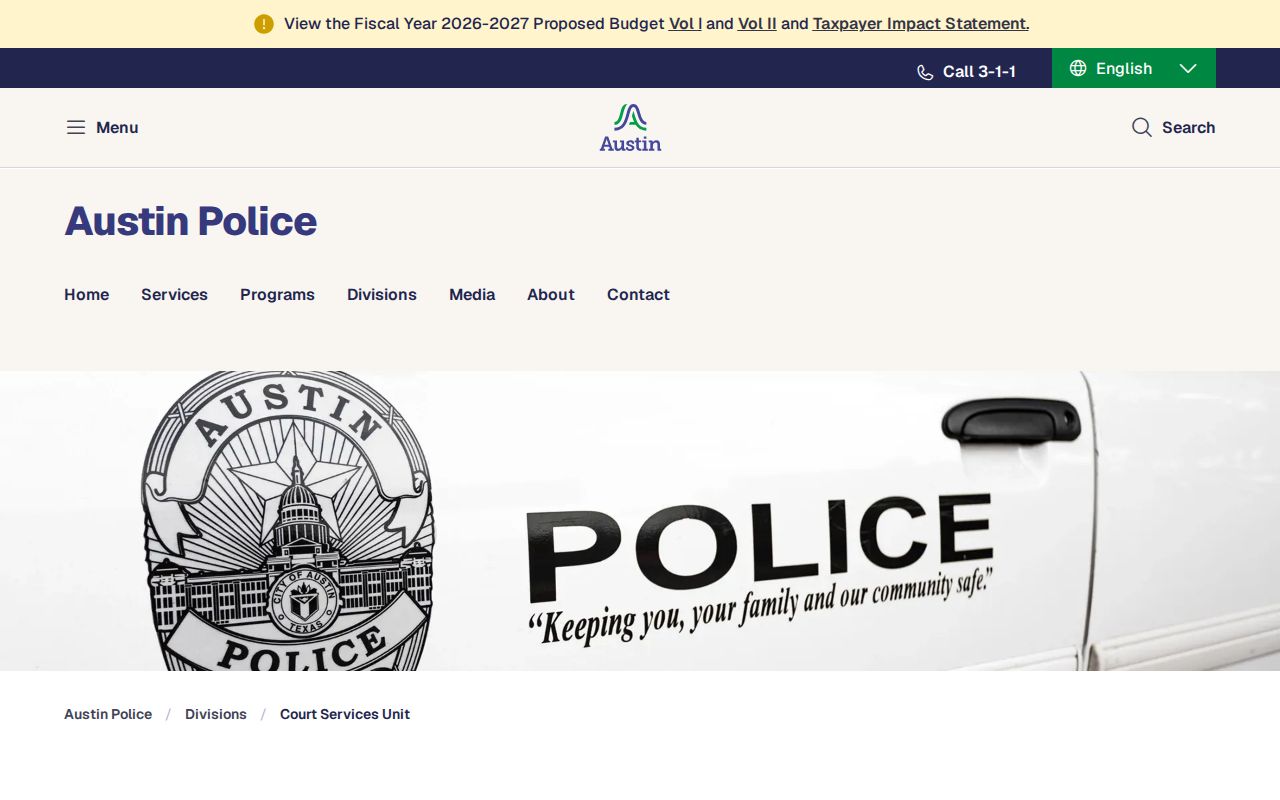 Austin Police warrant search and Court Services contact information