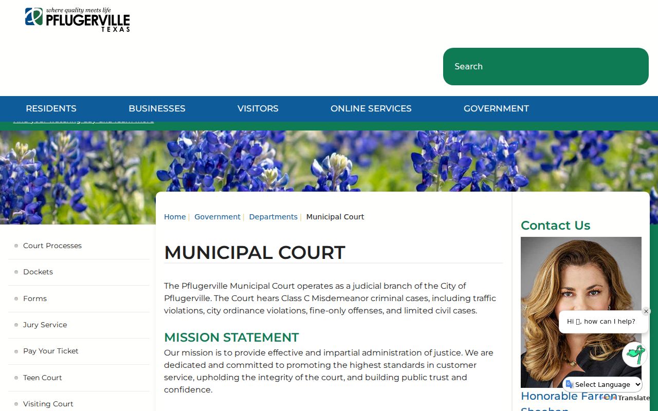 Pflugerville criminal court record access through Municipal Court