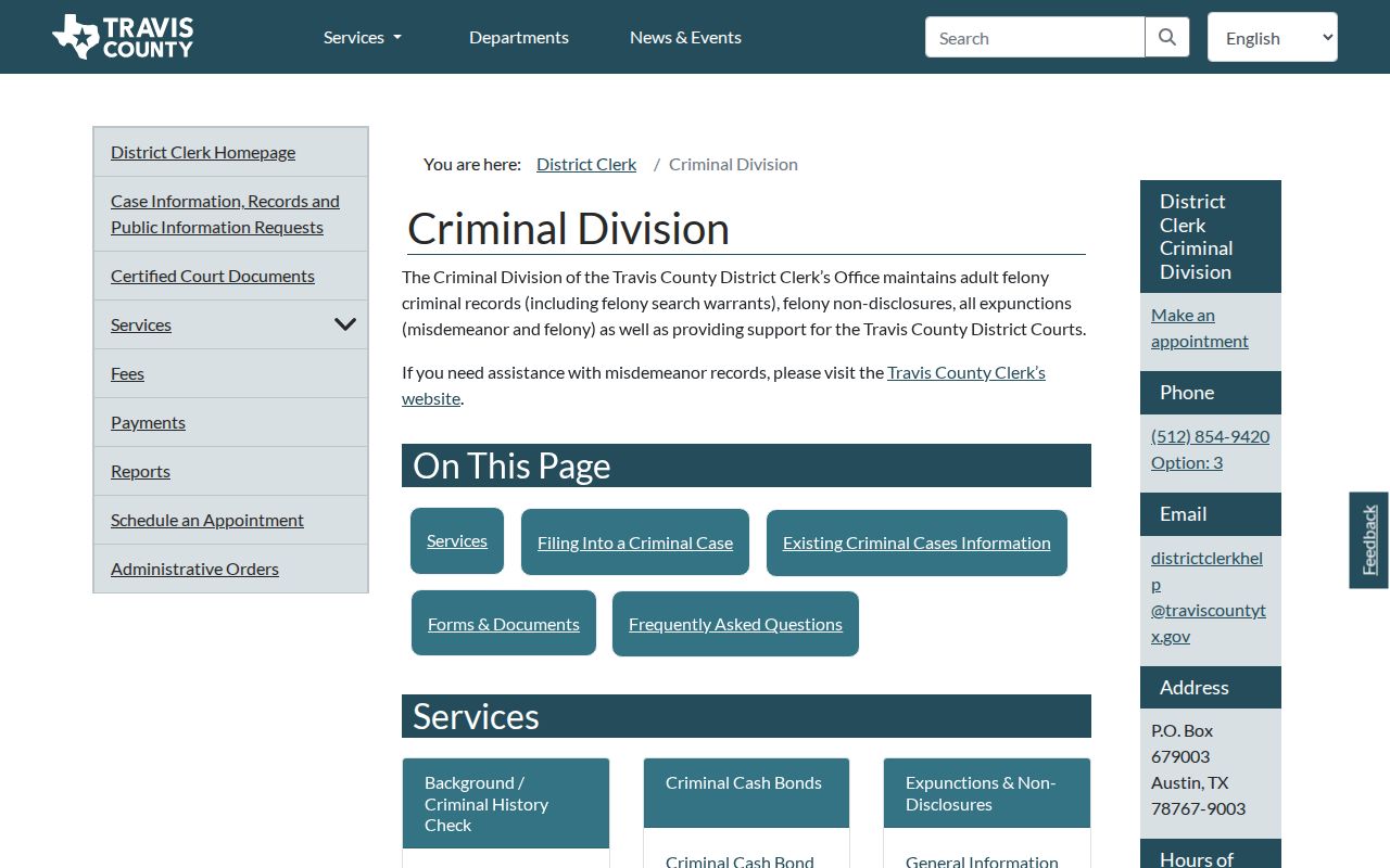 Travis County criminal court District Clerk division