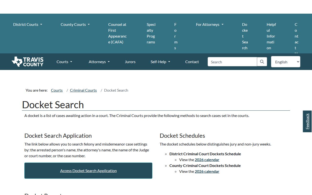 Travis County criminal court docket search options