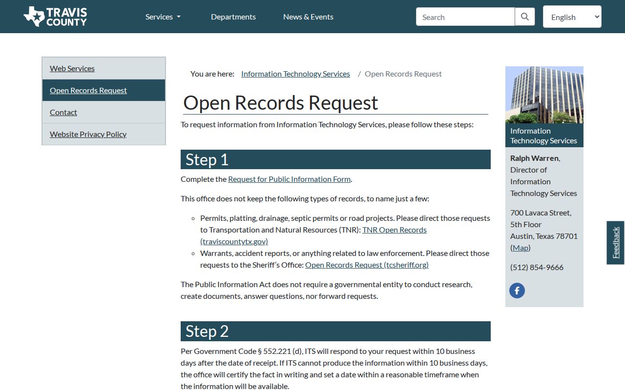 Travis County public criminal records request guidance