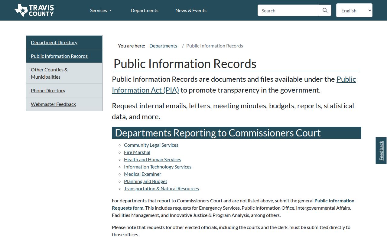 Travis County criminal record request department directory