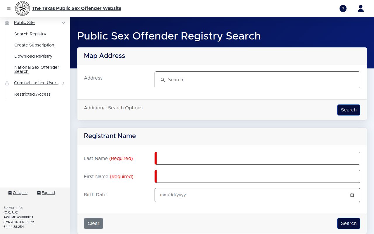 Travis County sex offender check on the Texas DPS registry search