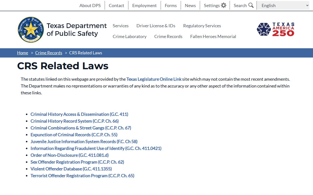 DPS laws for Travis County sex offender registry records